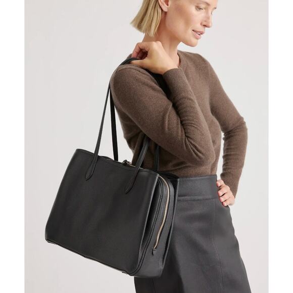 Italian Leather Triple Compartment Work Leather Pebbled Tote - Picture 2 of 3